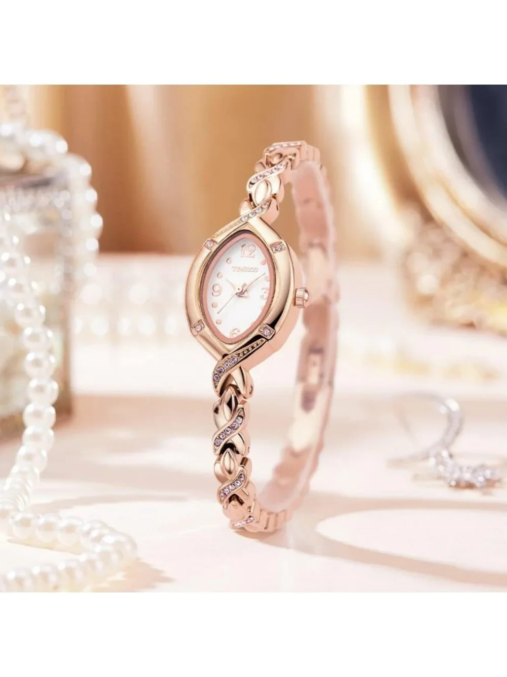 Women's Gold Bezel with Crystals Dial Bracelet Strap Diamonds Waterproof Watches